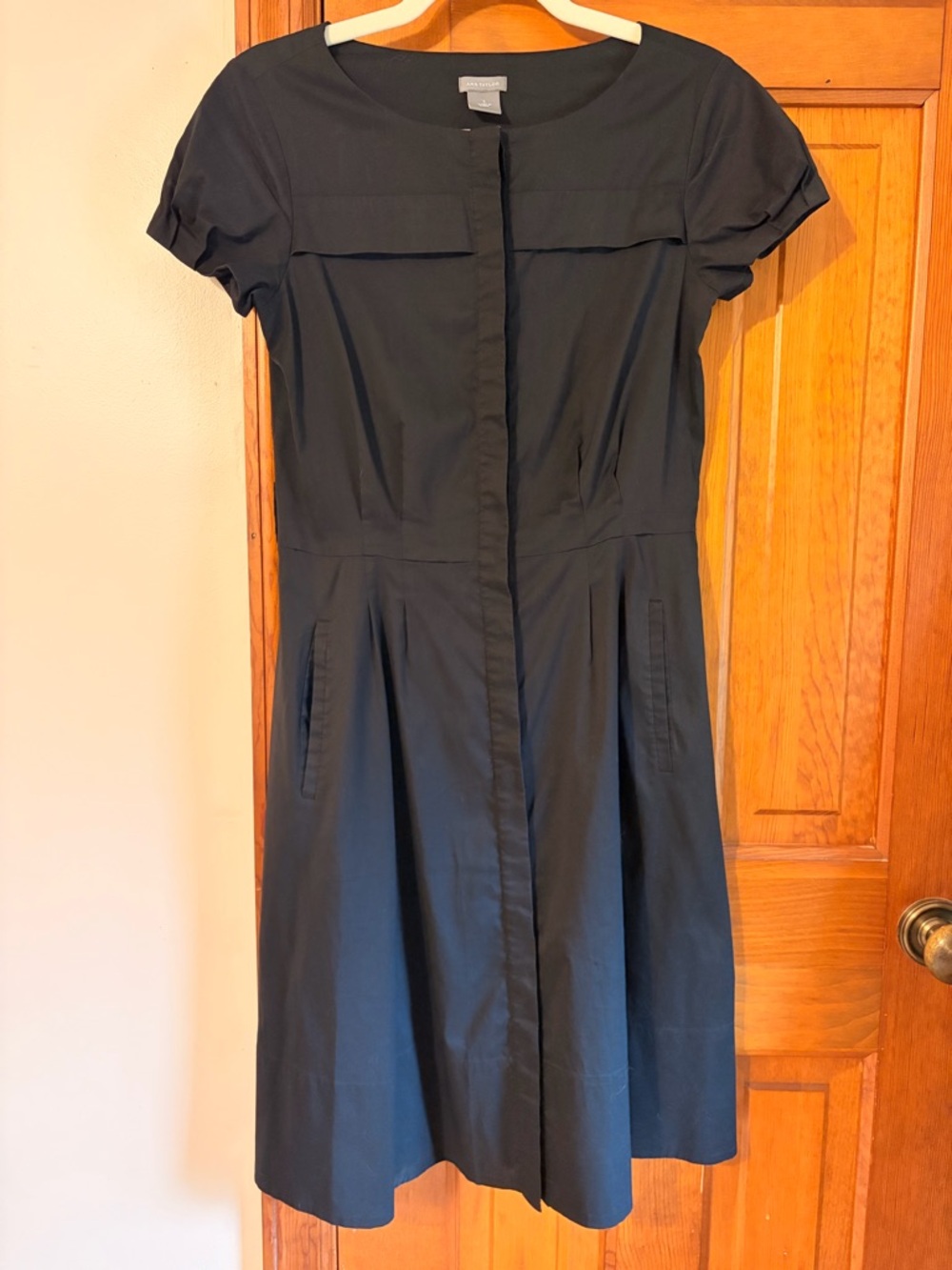 Ann Taylor Black Short-Sleeve Fit-and-Flare Dress